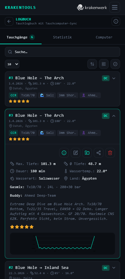 Tauchcomputer Import Screenshot